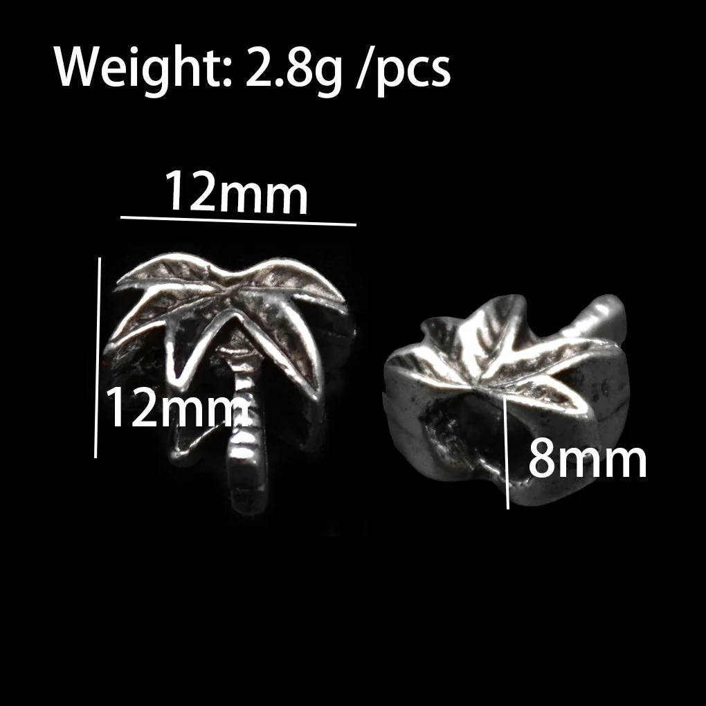 tropical coconut tree shape Tibetan silver antique big hole pandora beads for jewelry bracelet making marked length 12mm width 8mm and height 12mm
