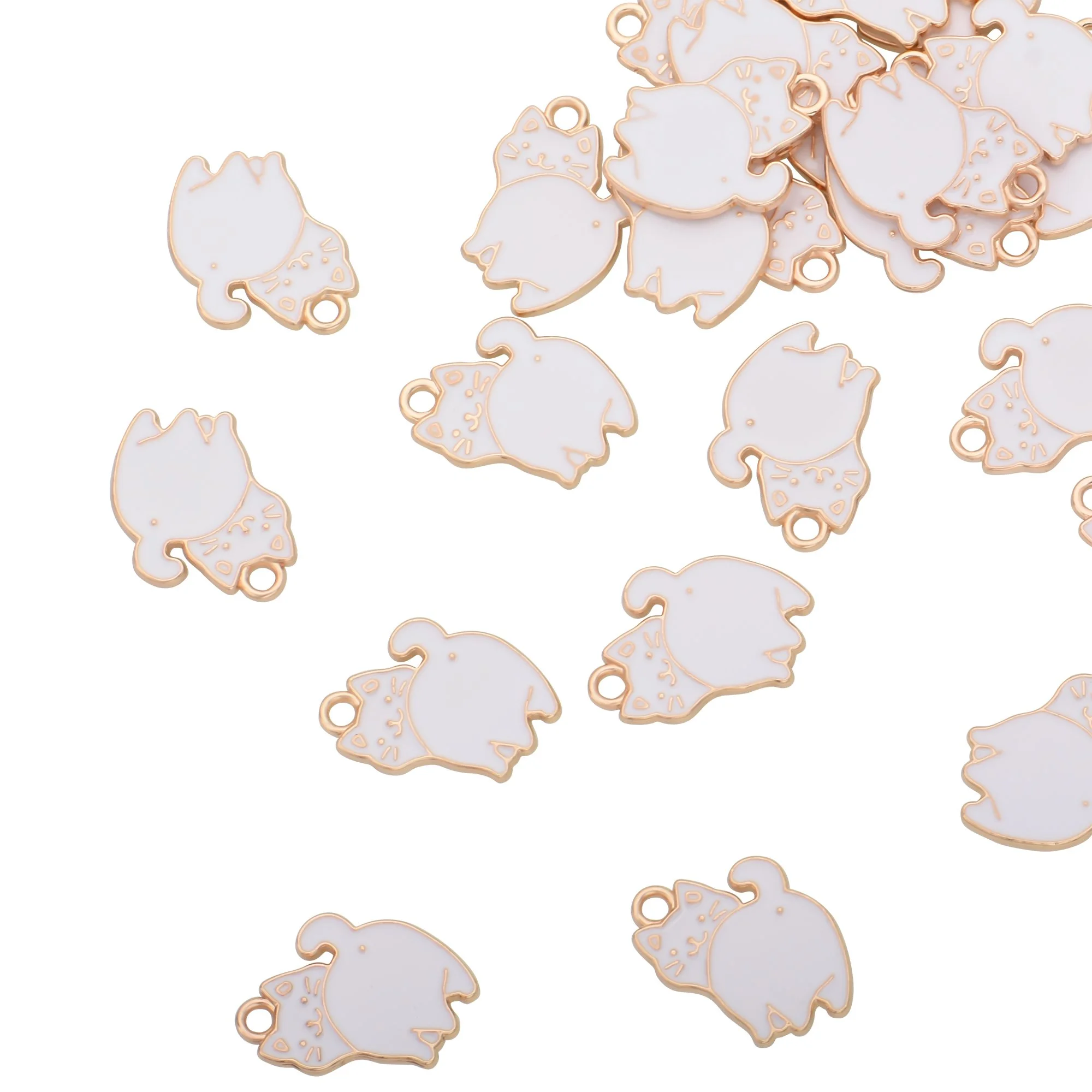 Color Enamel Naughty White Cat Charms