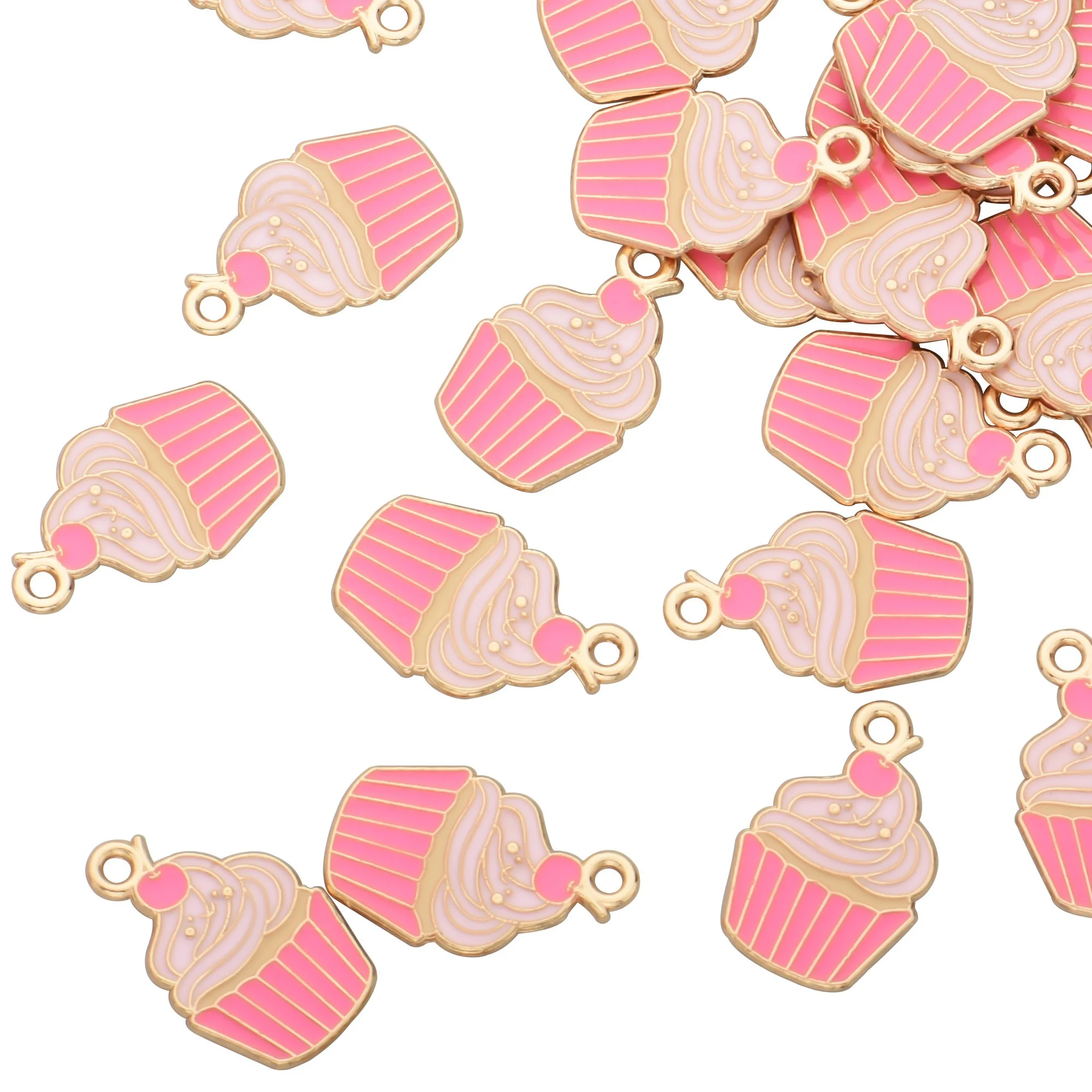 Color Enamel Pink Cup Cake Charms