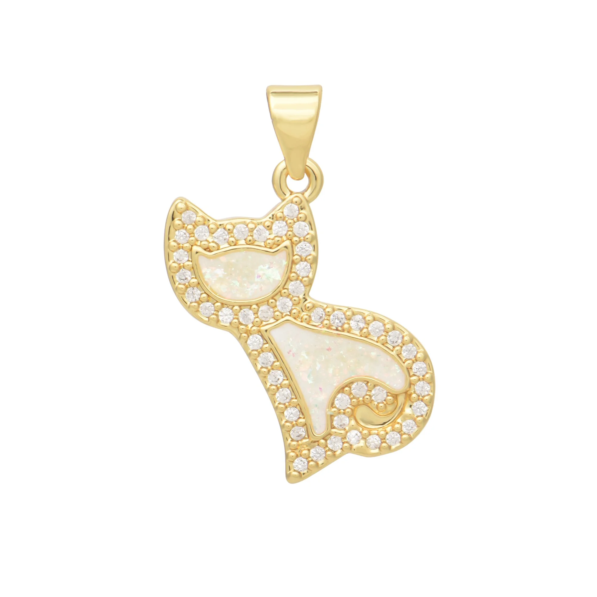 White Shimmering Opal Cat Charms