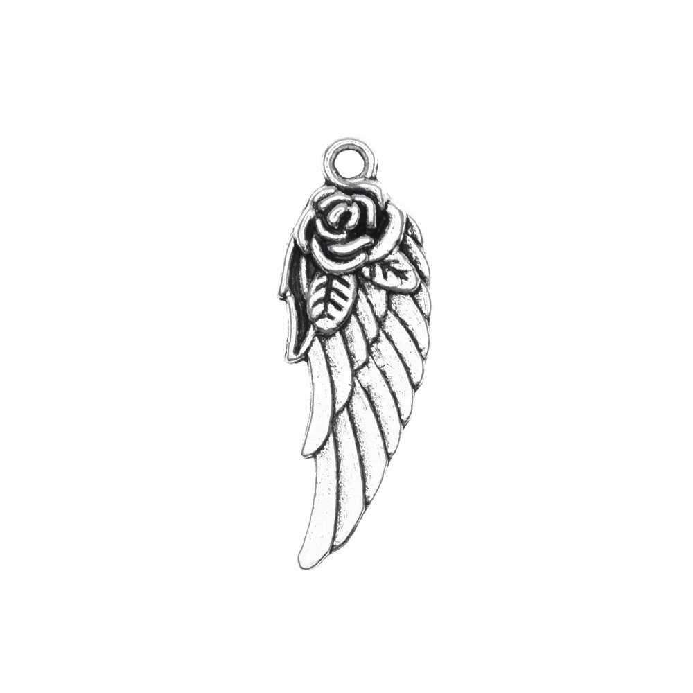 Antique Silver Rose Wings Charms
