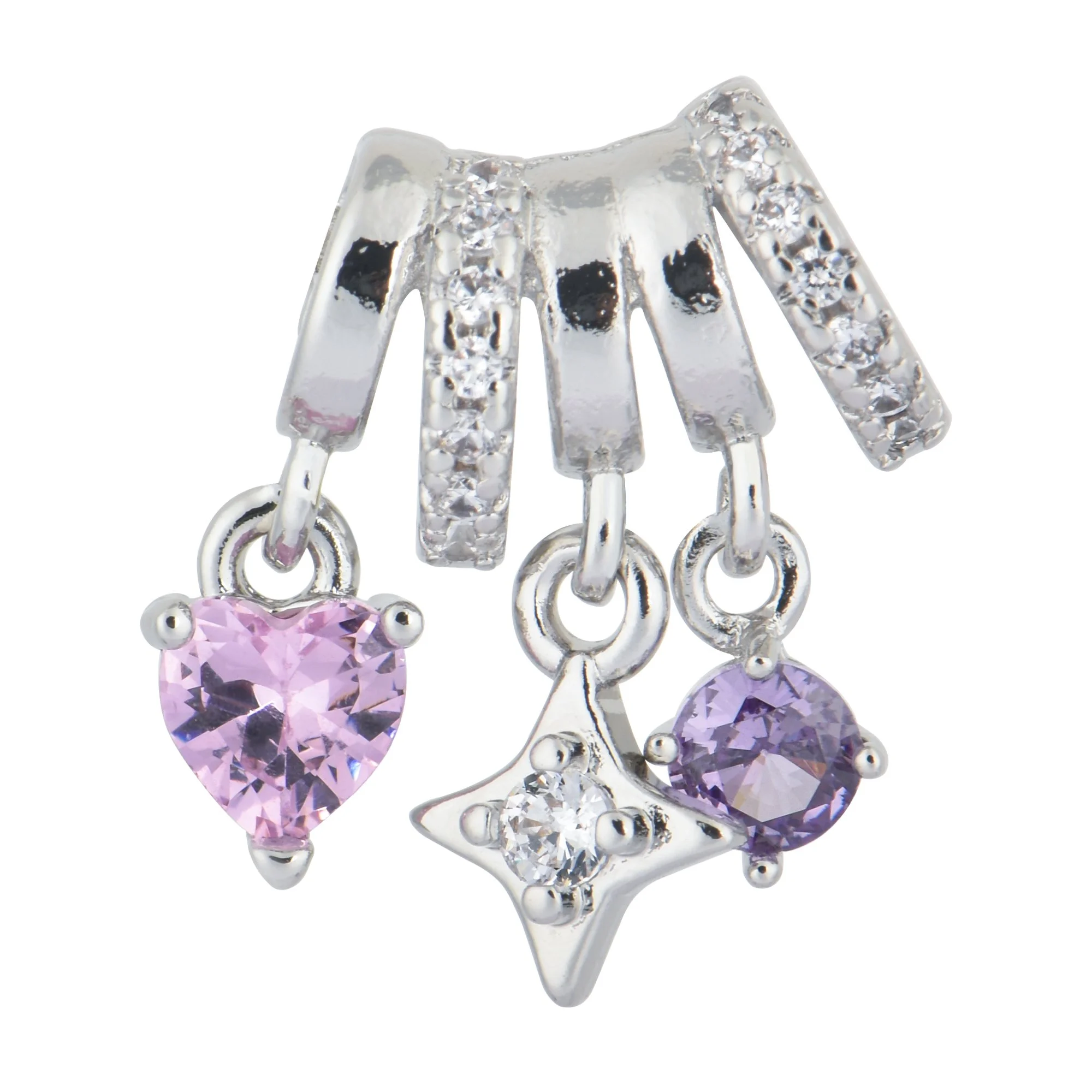 silver with purple pink crystal pandora charm beads