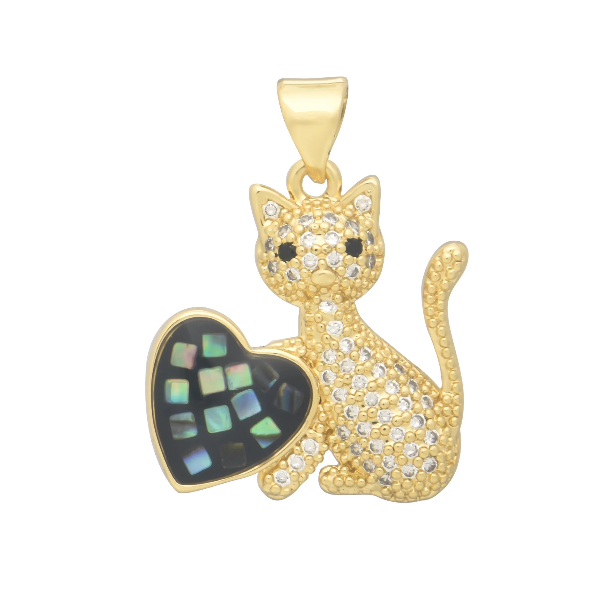 Cat with Heart Opal Gold Charms