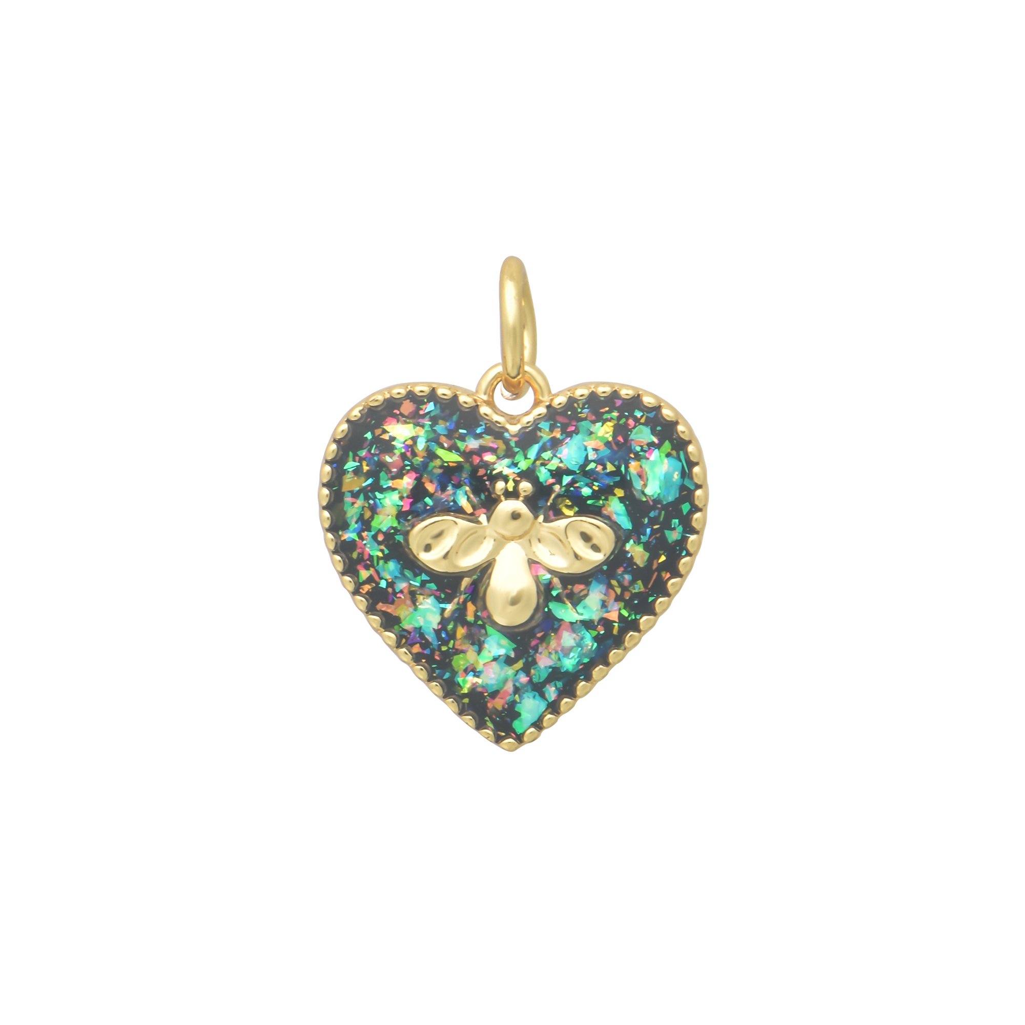 Black Heart Shape Honeybee Opal Charms