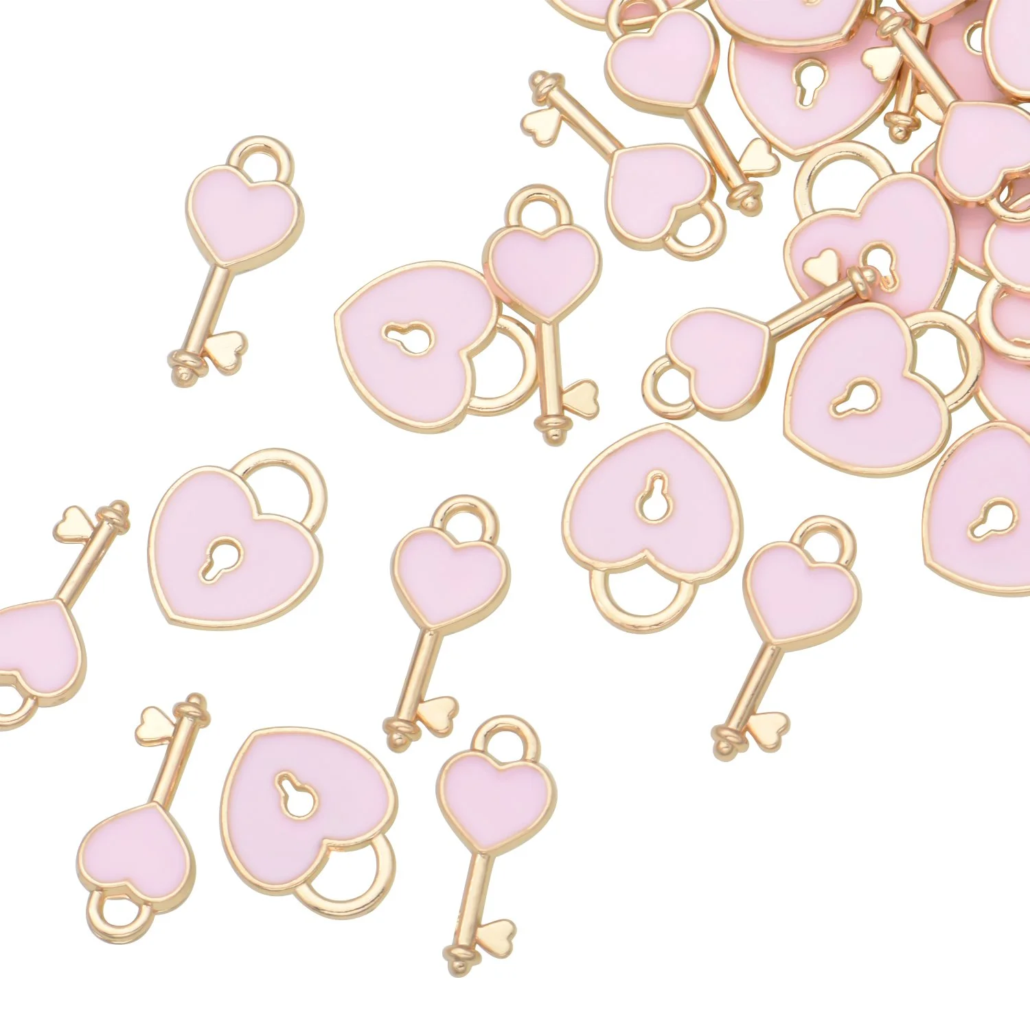 Color Enamel Pink Lock and Key Charms