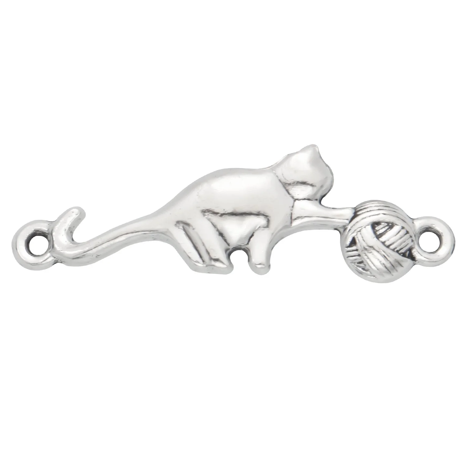Antique Silver  Yarn Playing Cat Charms