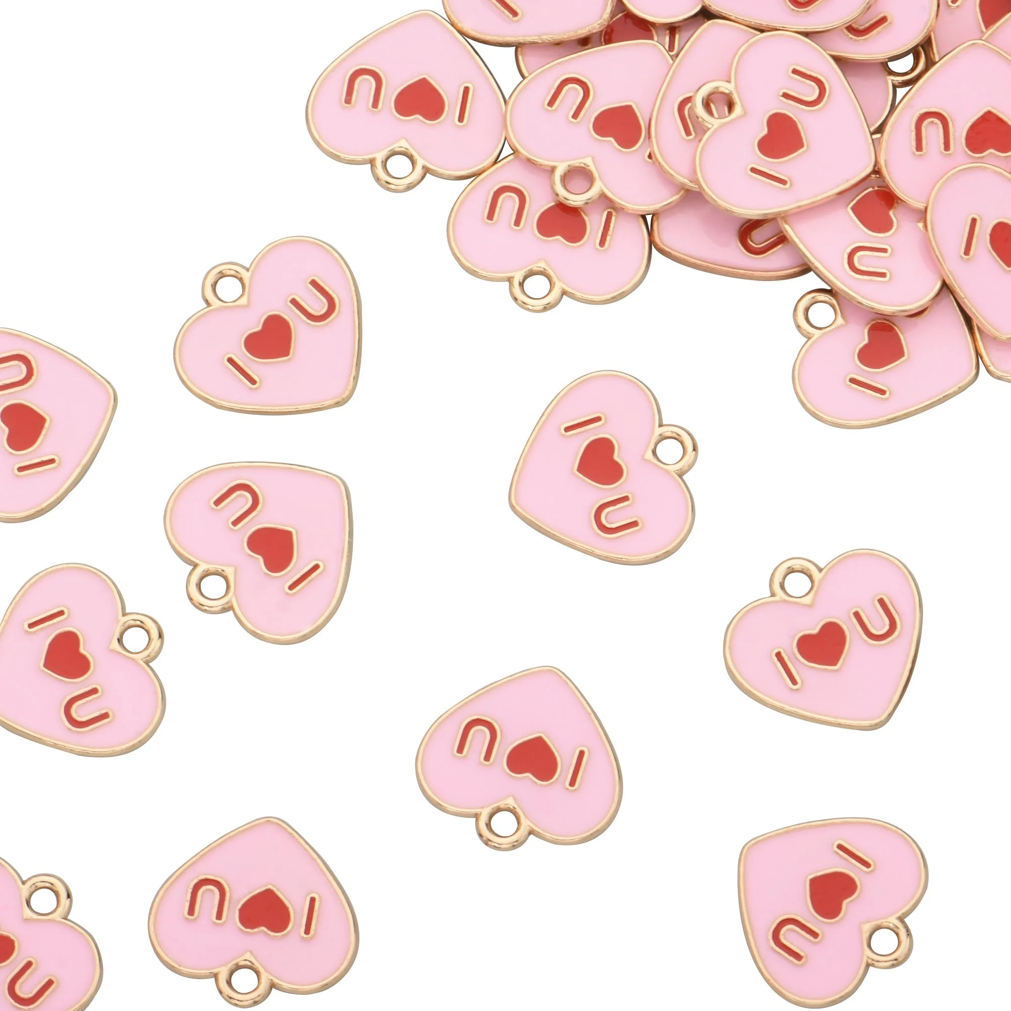 Color Enamel Heart Shape I Heart U Charms