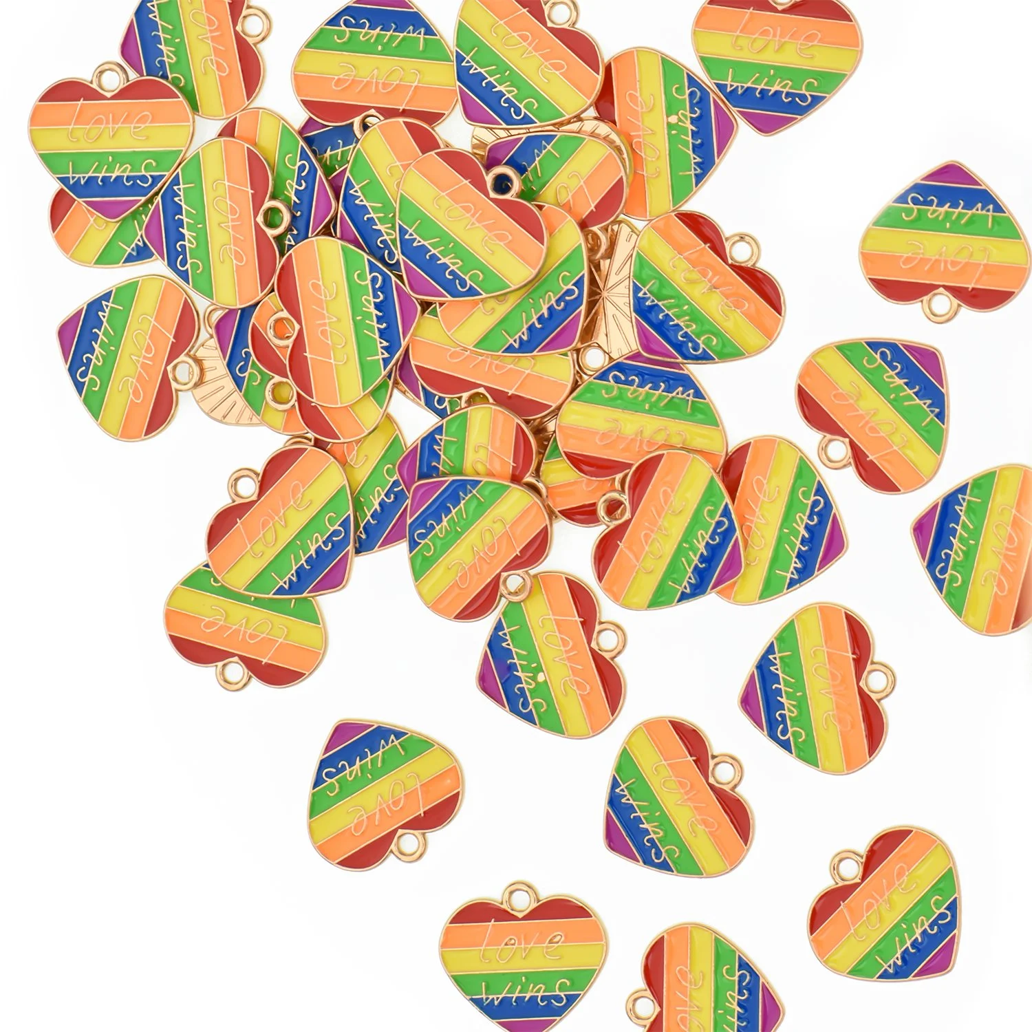 Color Enamel Rainbow Heart Charms