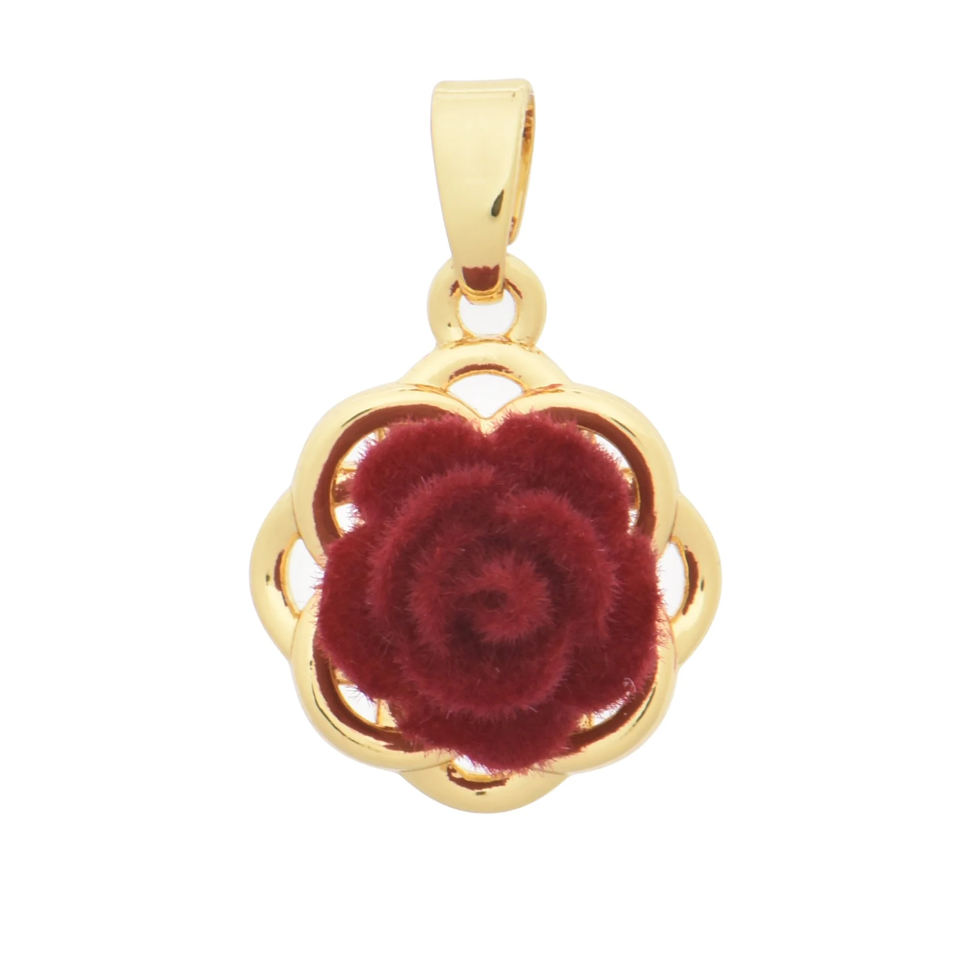 Round Flocked Velvet Rose Charms