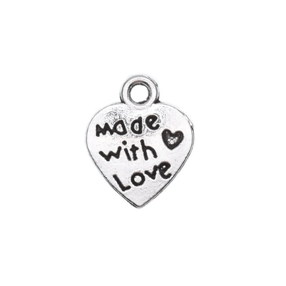 Antique Silver Made with Love Heart Charms