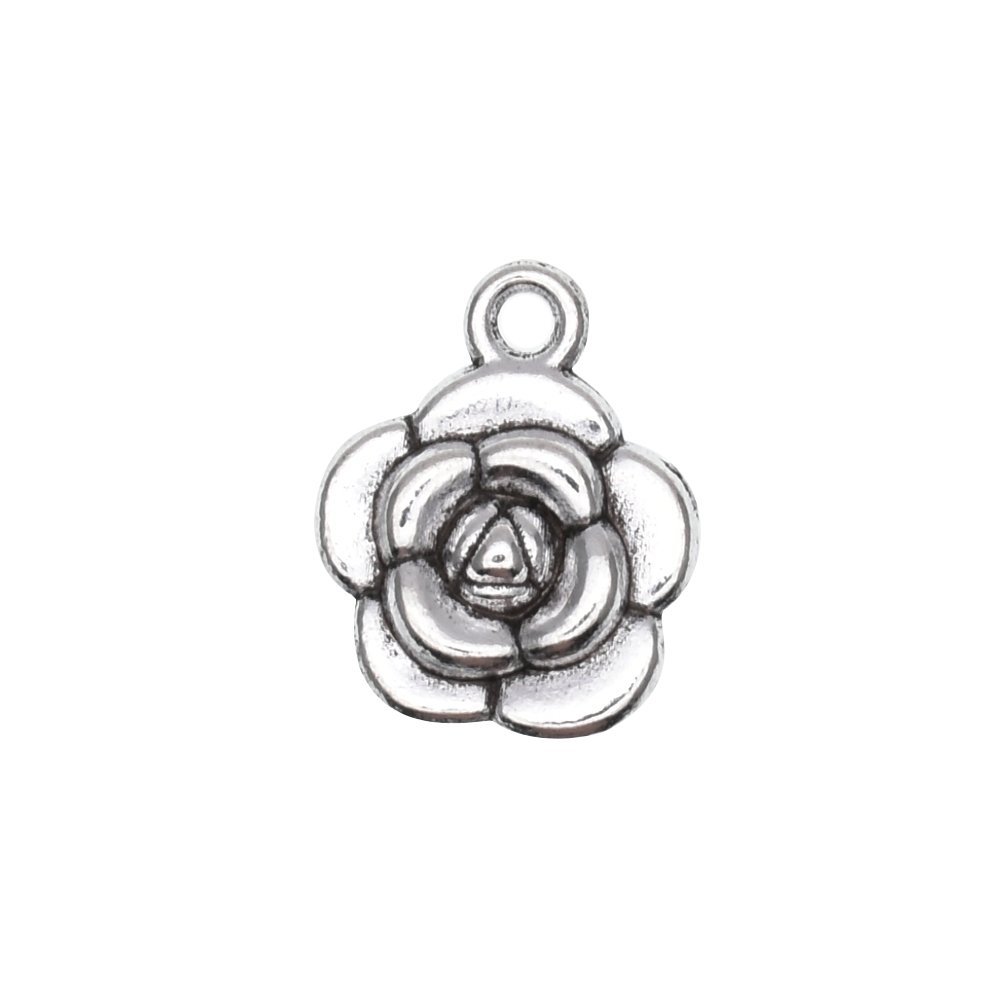 Antique Silver Blooming Rose Charms