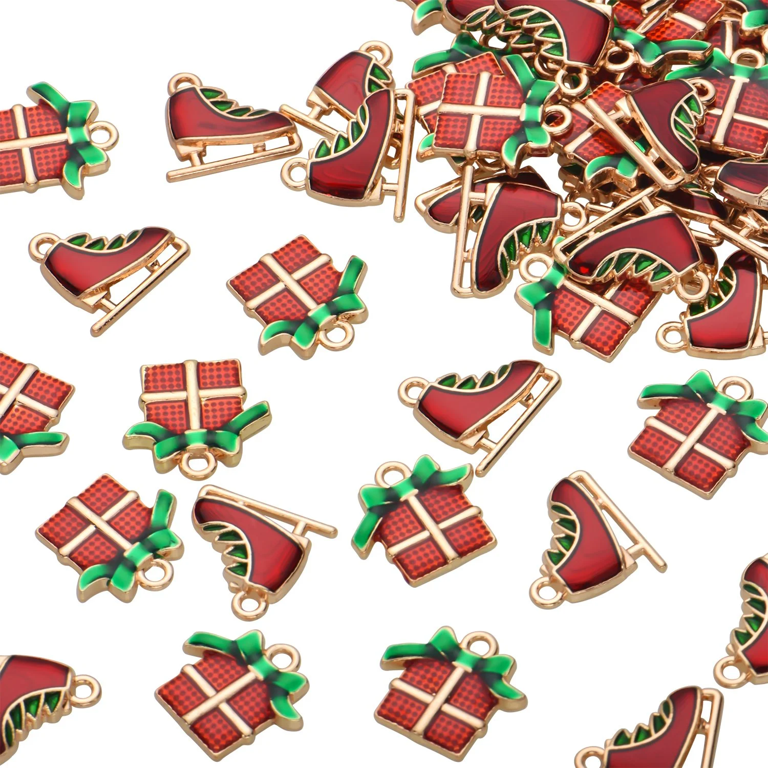 Color Enamel Christmas Gifts Pack and Skates Charms