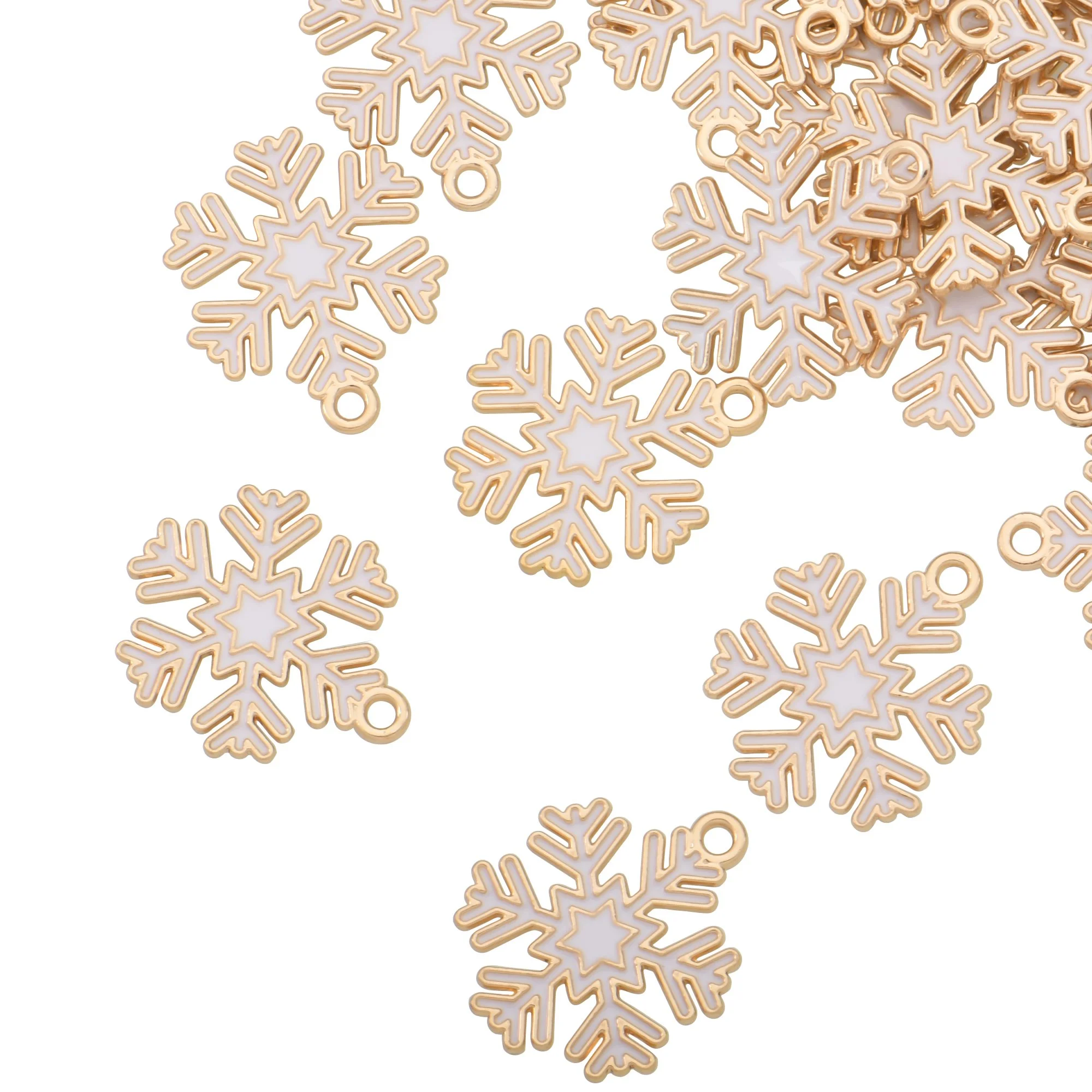 Color Enamel White Snowflake Charms