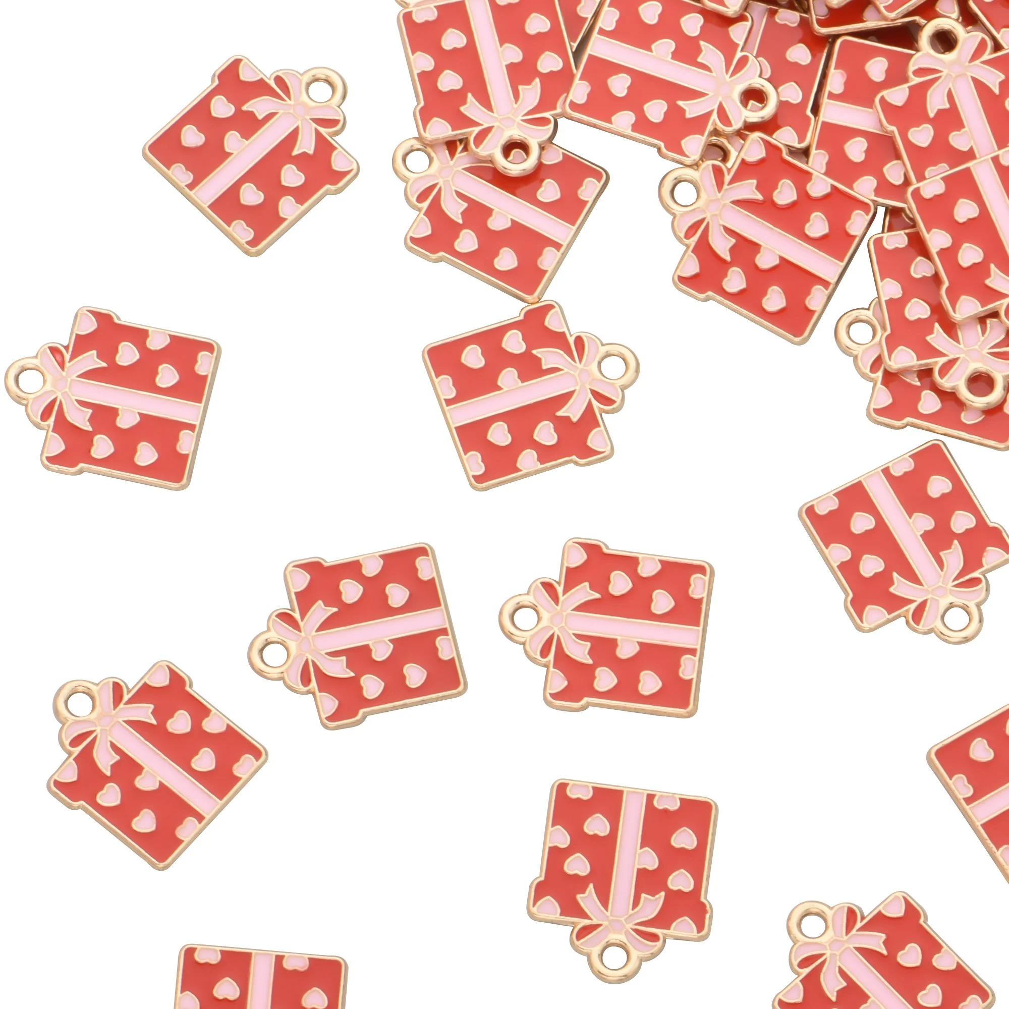 Color Enamel Heart Pattern Gift Box Charms