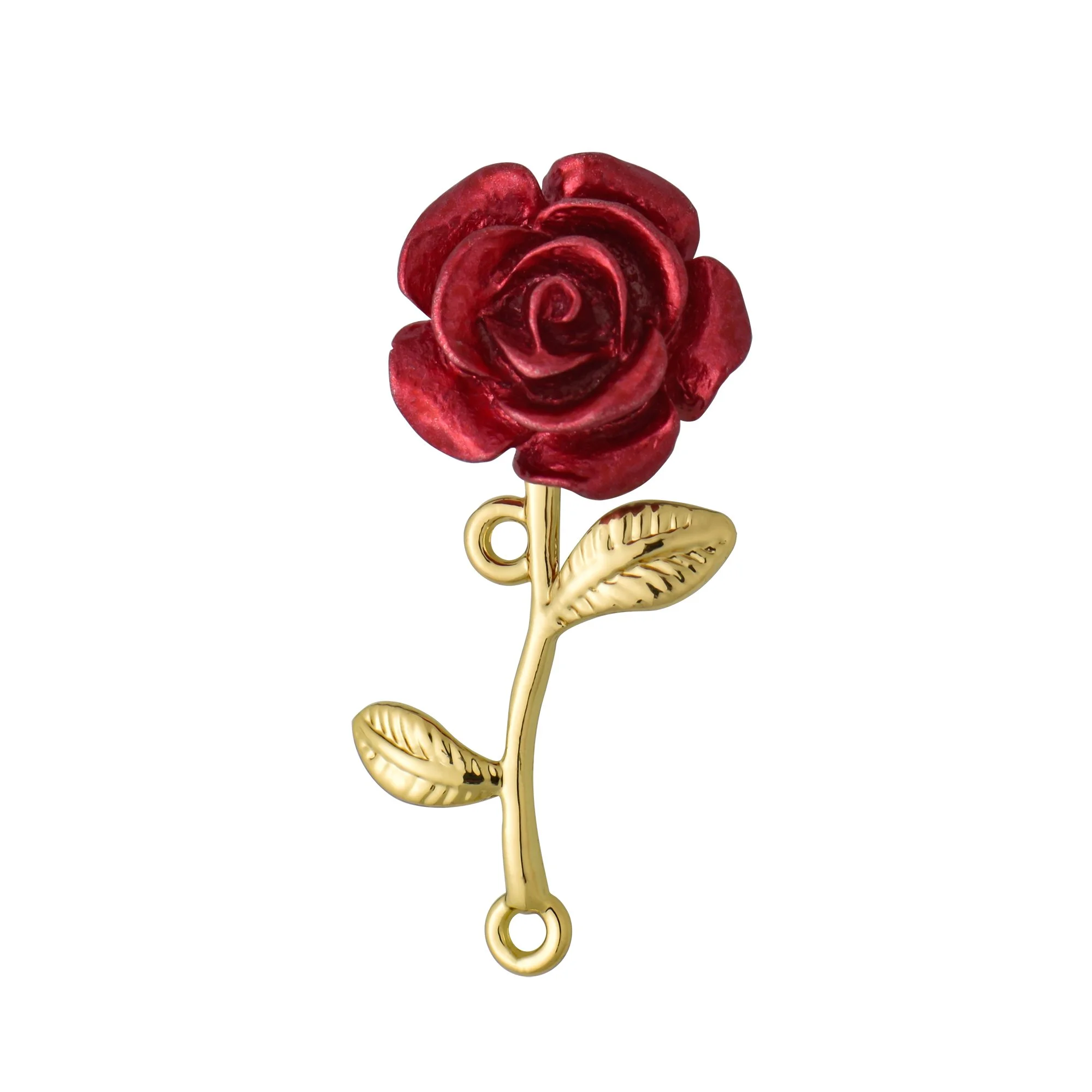 Gold Metal Long Stem Glossy Rose Charms