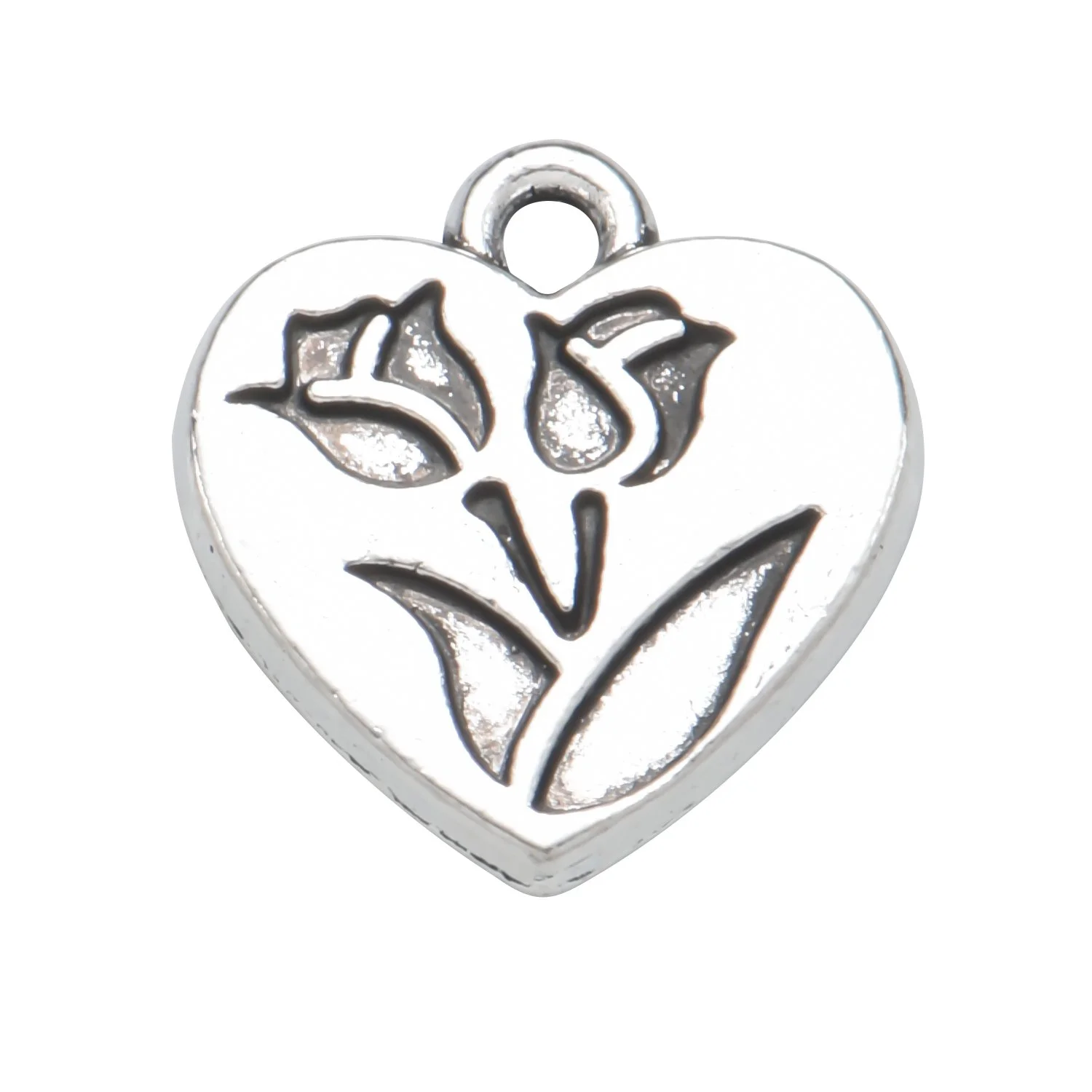 Antique Silver Rose Carved Heart Charms