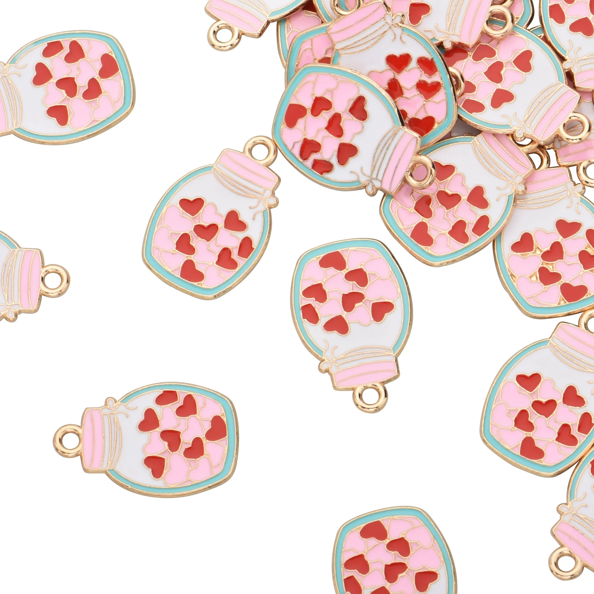 Color Enamel Full of Heart Bottle Shape Charms