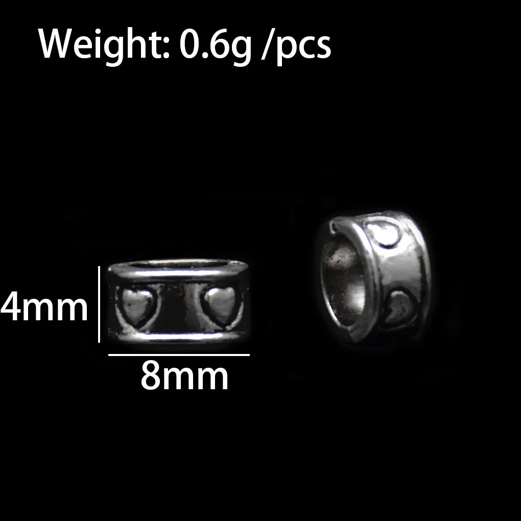 two Tibetan antique silver ring shape big hold beading accessories with heart shape carved on the surface marked diameter 8mm and height 4mm