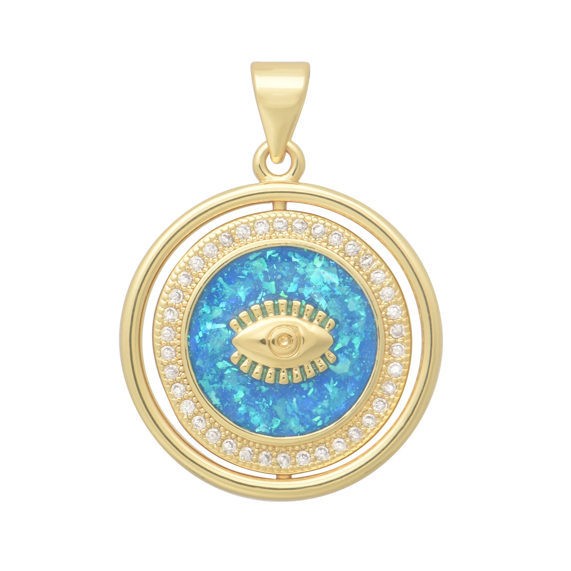 Round Spinning Blue Evil Eye Opal Charms