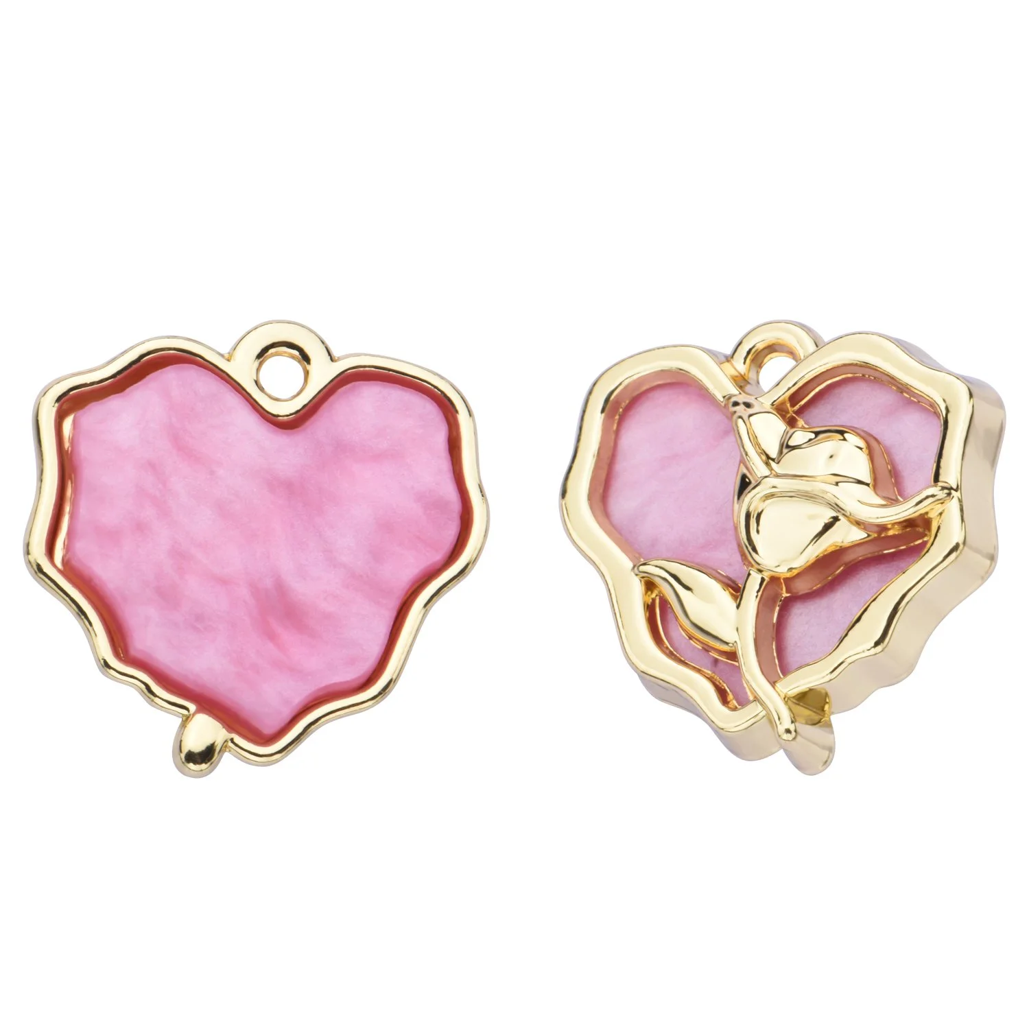 Irregular Heart Shape Colored Golden Rose Flower Charms
