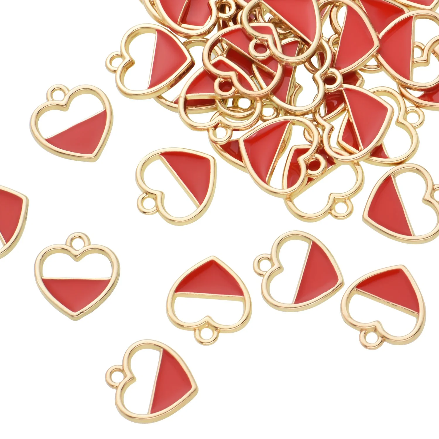 Color Enamel Half Fulfill Red Heart Charms