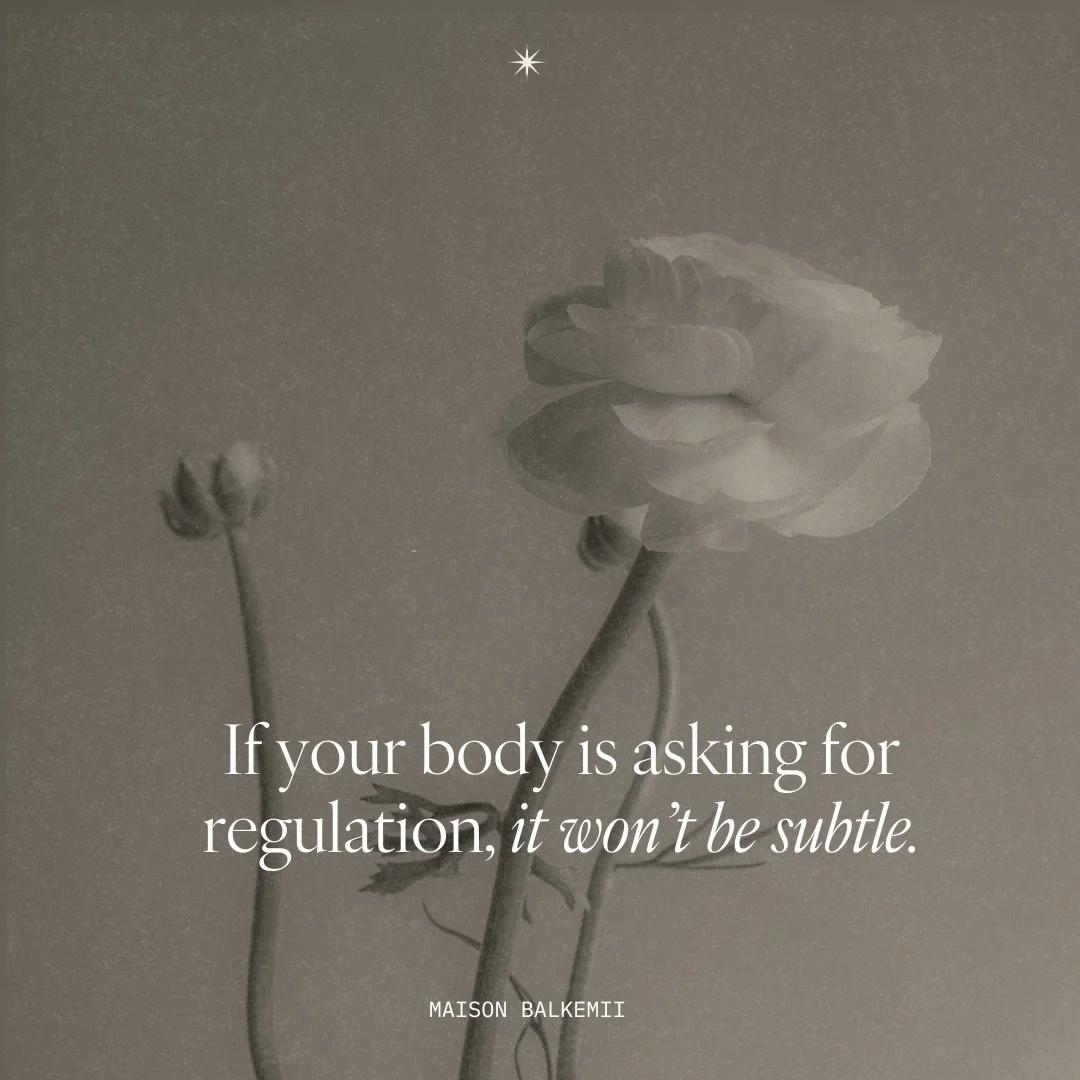 Regulation is the body remembering it is safe.

If you feel wired but tired, overstimulated, restless, or unable to fully unwind &mdash; your nervous system may not need more productivity, more discipline, or even more rest.
It needs rhythm.

In mode
