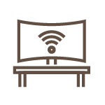 Television on a wooden stand with a Wi-Fi signal icon on the screen.