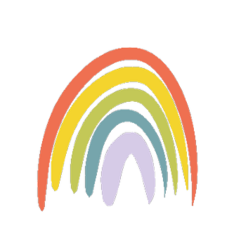 Colorful rainbow with five arches in red, yellow, green, blue, and purple on a white background.