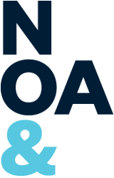 Text with 'NOA &' in dark blue font on a black background.