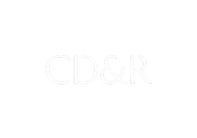 Black background with white text displaying the logo 'CD&R'.