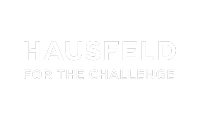 Black background with white text saying "HAUSFELD FOR THE CHALLENGE"