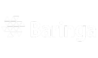 Baringa logo with a white geometric flower icon and the word 'Baringa' on a black background.