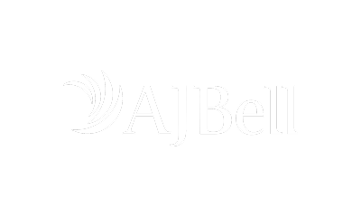 AJ Bell logo featuring stylized curved lines and the company name in white on a black background.