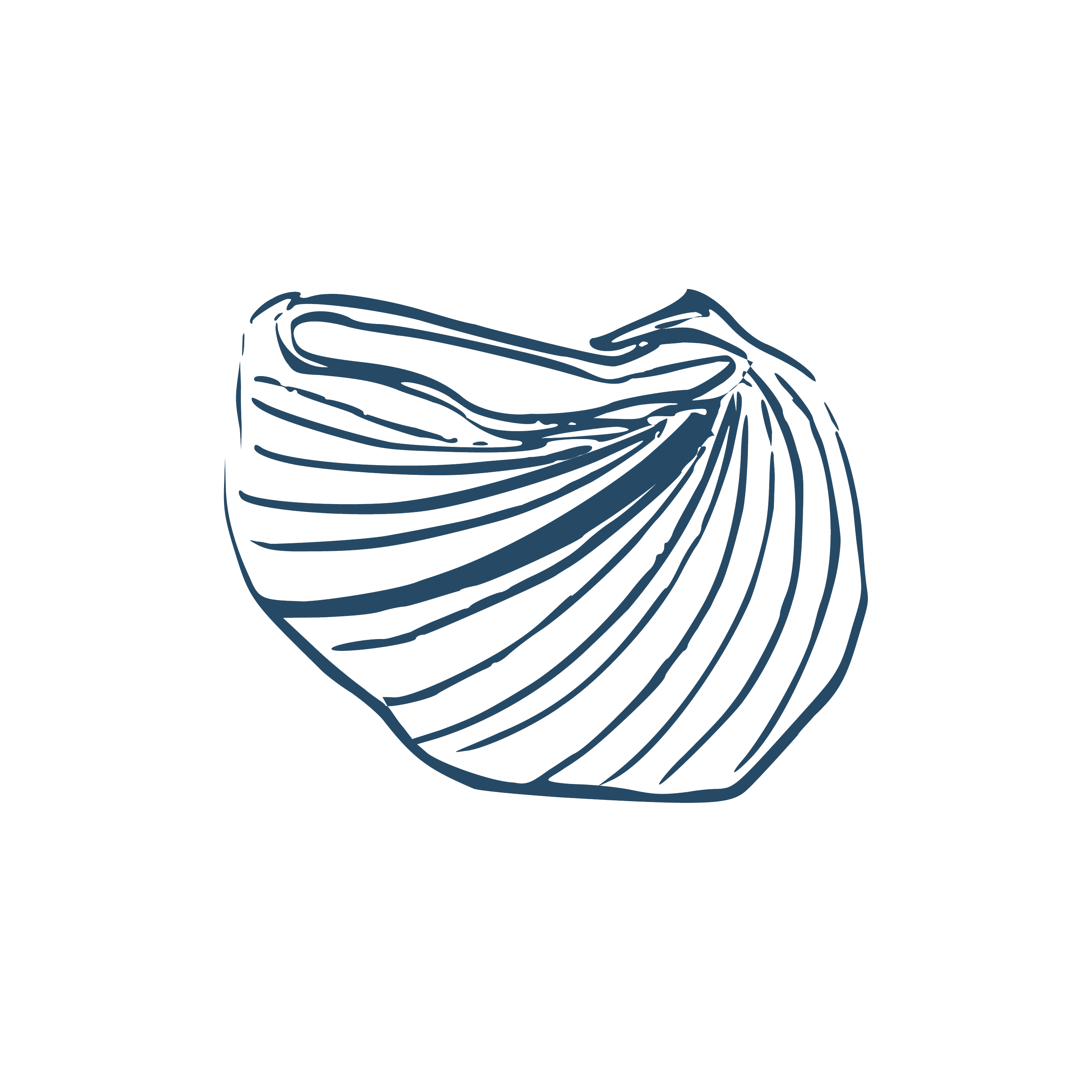 Stylized line drawing of a conch shell