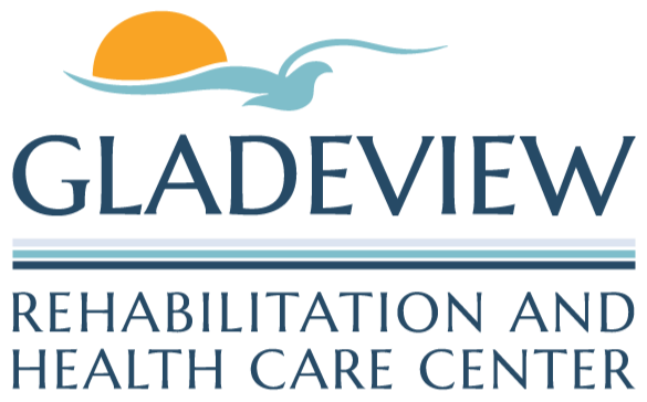 Logo for Gladeview Rehabilitation and Health Care Center featuring a stylized bird and sun.