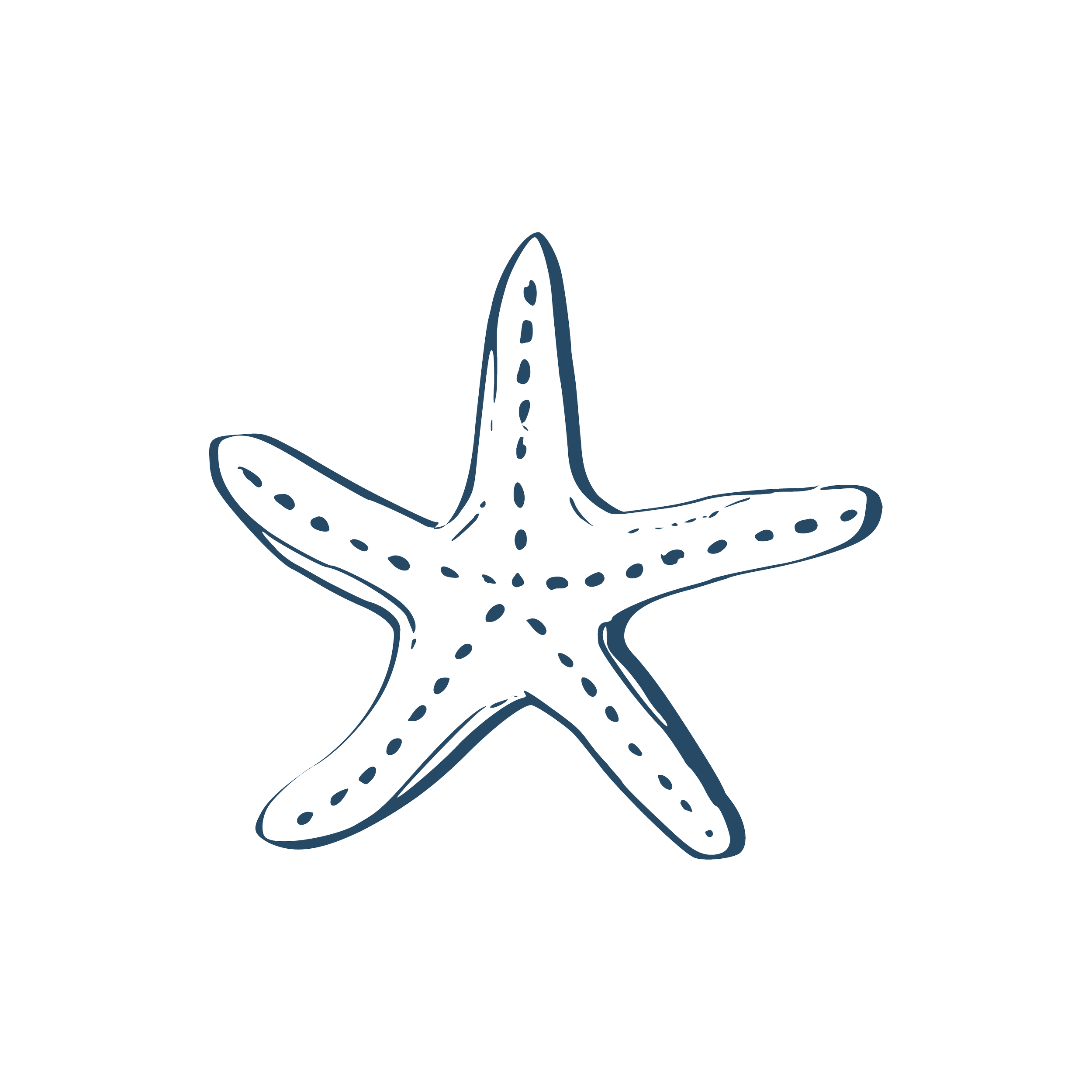 Drawing of a starfish with dotted lines along its arms.