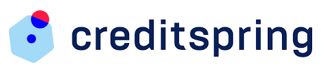 Creditspring logo with blue hexagon and red dot, and the word 'creditspring' in blue text.