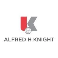 Company logo with red, gray, and black letters and a small globe icon, featuring the name Alfred H Knight.