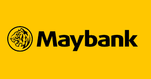 Maybank logo with a tiger emblem on a yellow background