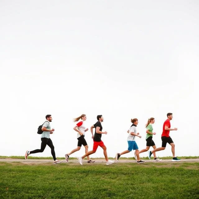 People participating in a yoga or fitness class in a well-lit studio with large windows and wooden floors, all standing on yoga mats with arms raised overhead.