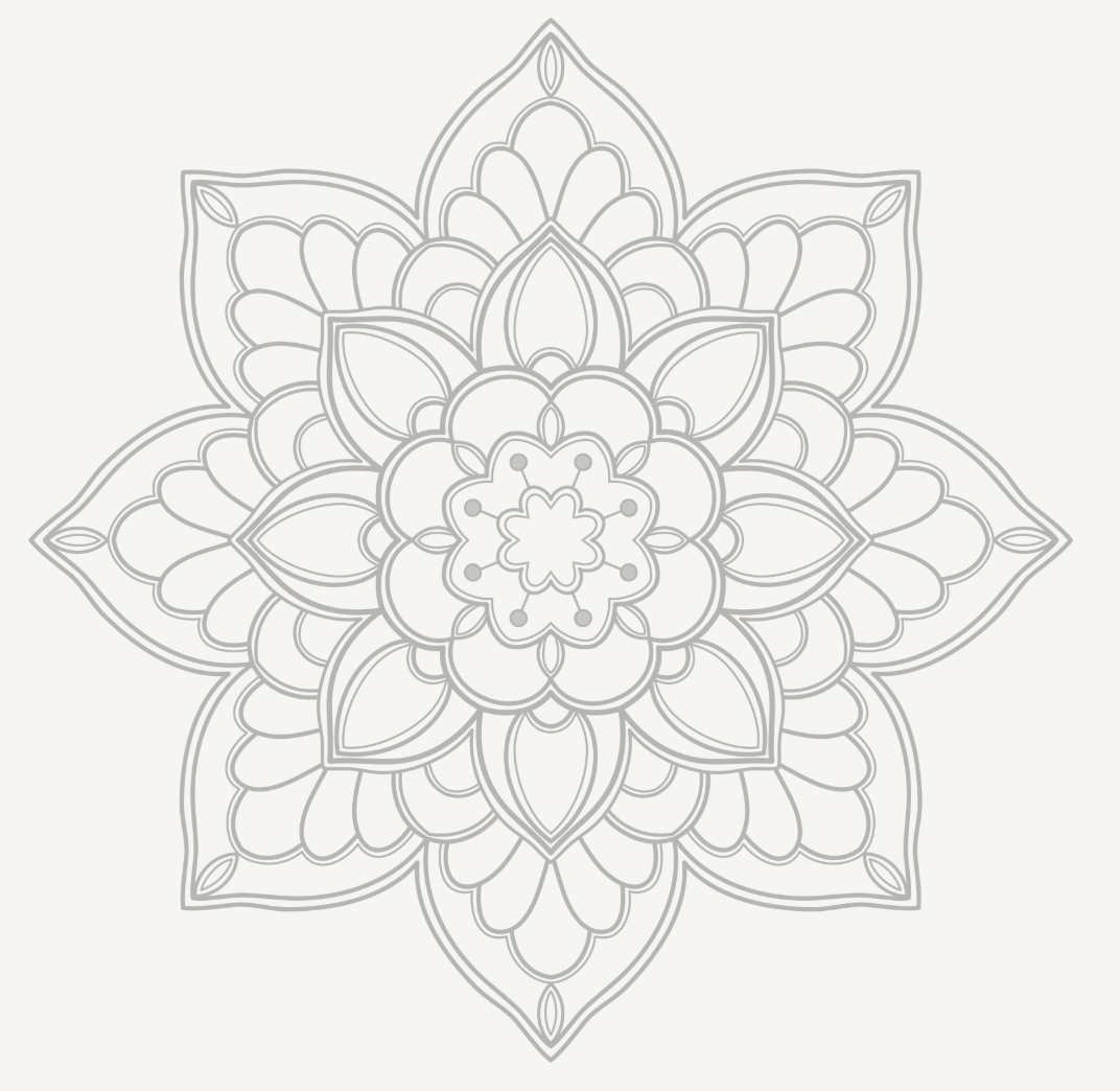 Outline of a detailed mandala pattern with intricate floral and geometric designs.