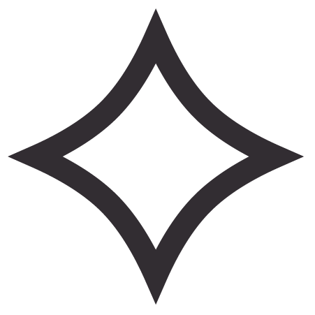 Black diamond-shaped star with curved edges on a transparent background.