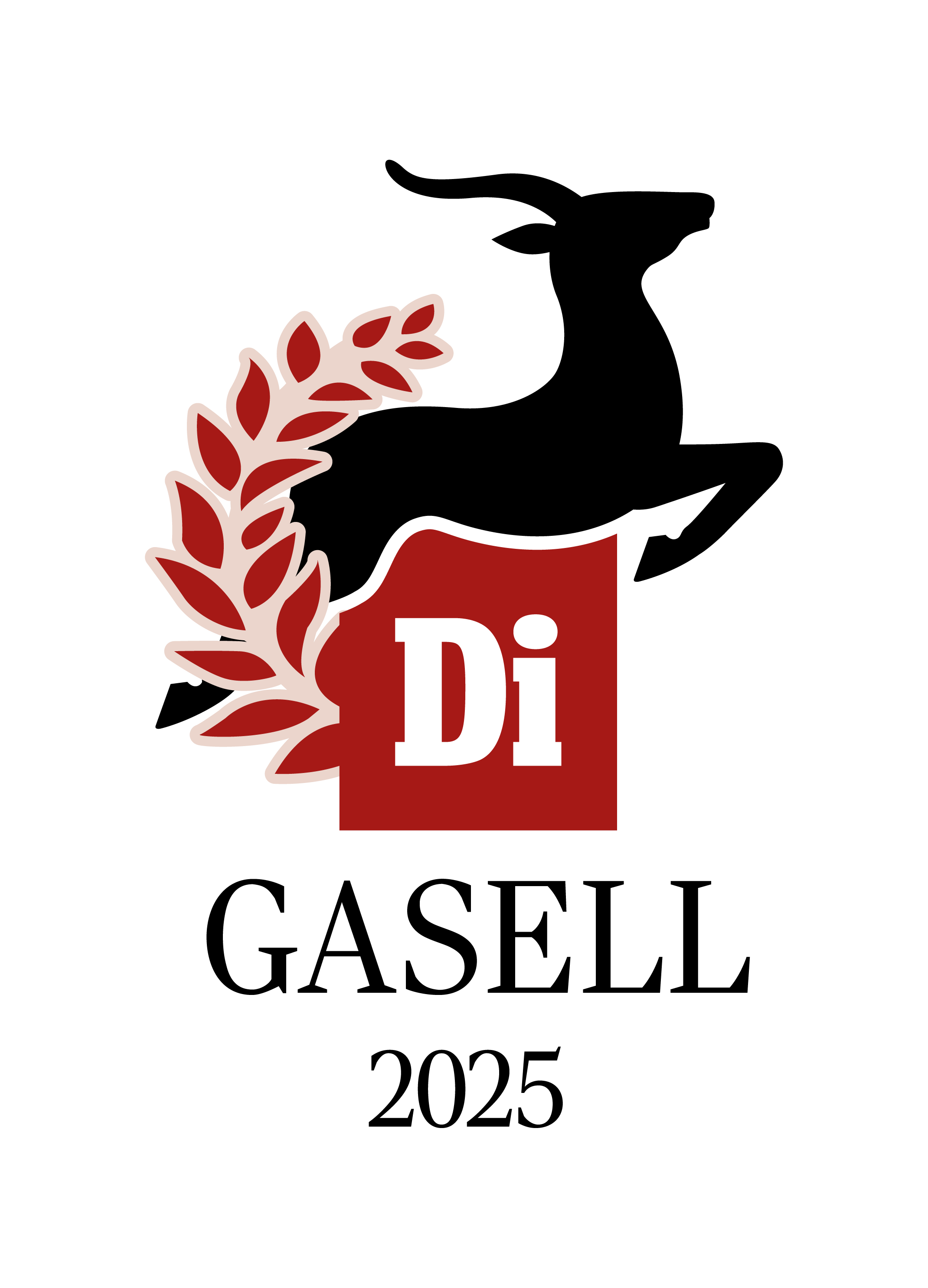 Logotyp med en svart gasell, en röd kvadrat med texten ”Di” i vitt samt texten ”Gasell 2025” i svart.
