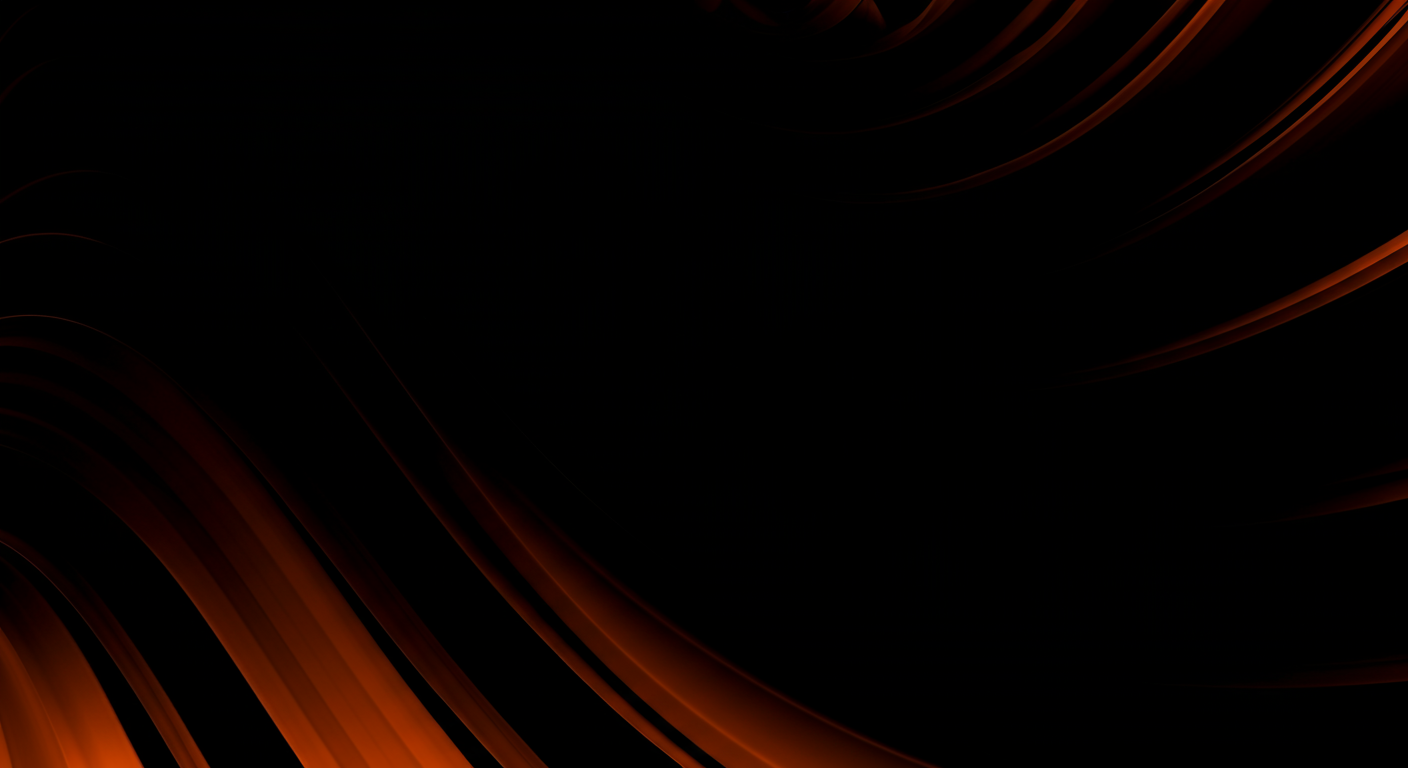 Det är en abstrakt design med svarta och orangea kurvor och linjer.