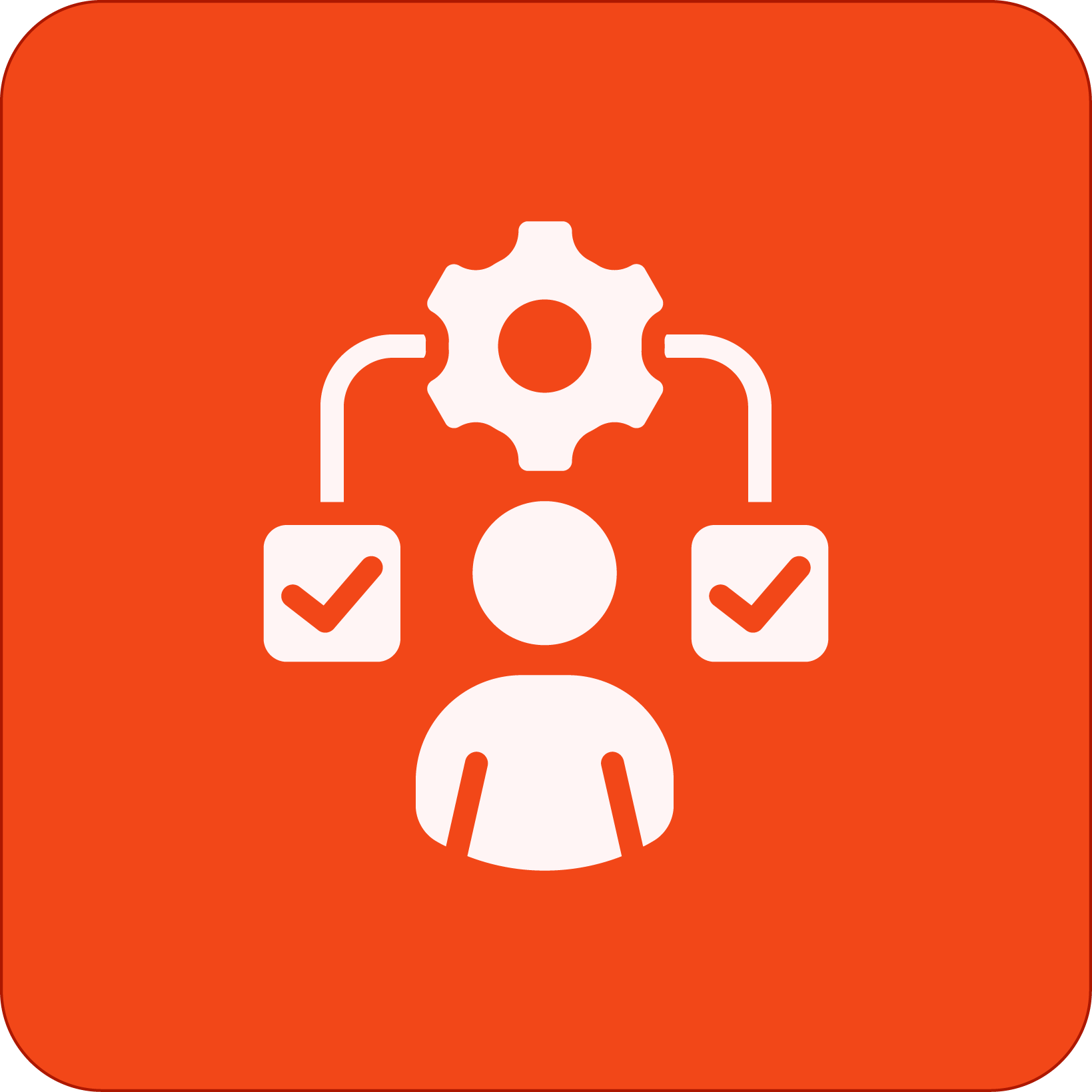 En illustration av en person med en kugghjul och två checklistor, symboliserar arbetsflöde eller processautomation.