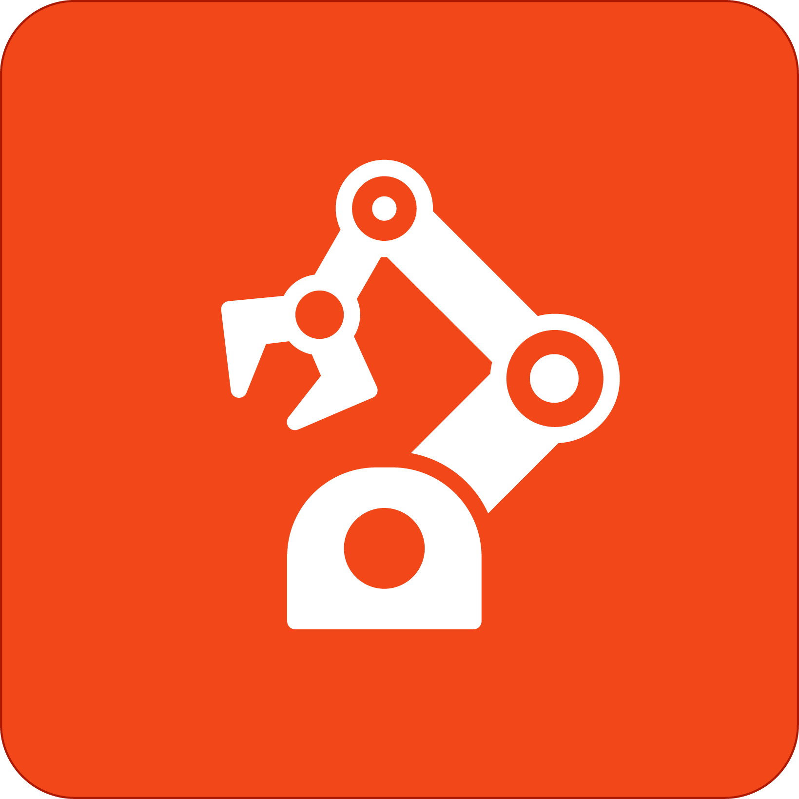 Symbol för industrirobot på orange bakgrund.