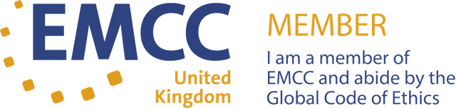 EMCC logo with 'MEMBER' and a statement about abiding by the Global Code of Ethics in the UK.