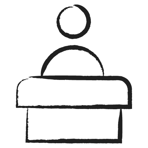 Icône d'une personne derrière un comptoir