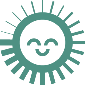 A stylized smiling sun icon with a cheerful face and rays extending outward.