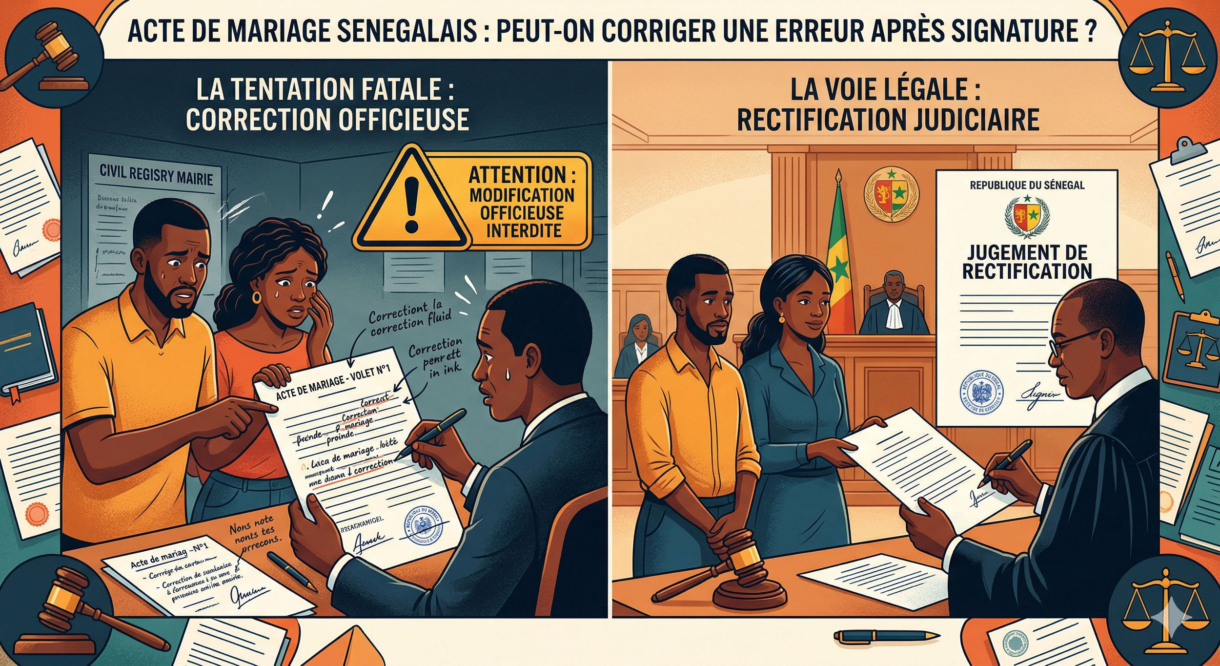 Acte de mariage sénégalais : Peut-on corriger une erreur après signature ?